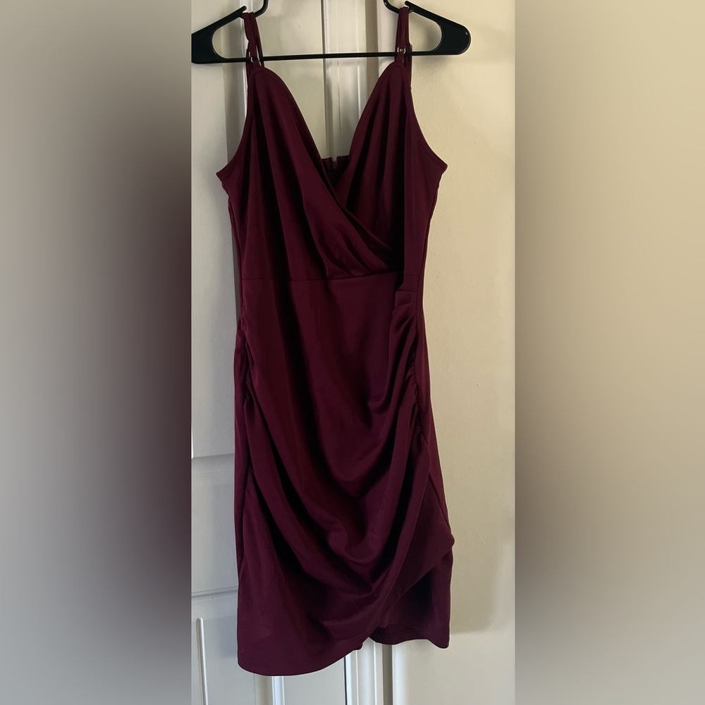 Grace Karin Elegant One-Shoulder Burgundy Dress - Picture 7 of 7